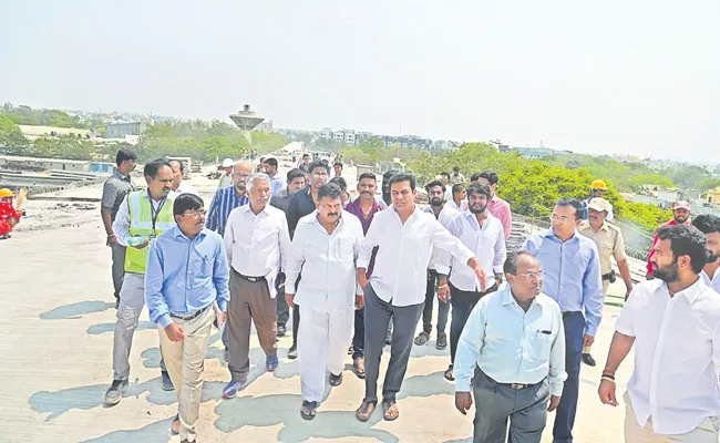 Telangana IT Minister KTR Inspects Indira Park-VST Steel Bridge Works - Sakshi