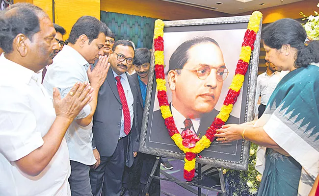 Minister KTR at Dr BR Ambedkars birth anniversary celebrations - Sakshi