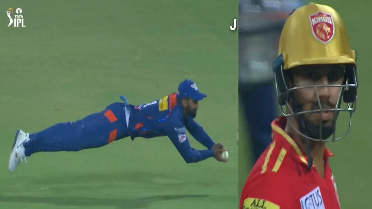 IPL 2023-KL Rahul-Diving Catch Shocks PBKS Batter Jitesh Sharma Viral - Sakshi