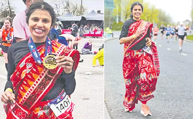 Madhusmita Jena: Odia woman Madhusmita Jena runs in UK marathon wearing Sambalpuri saree - Sakshi