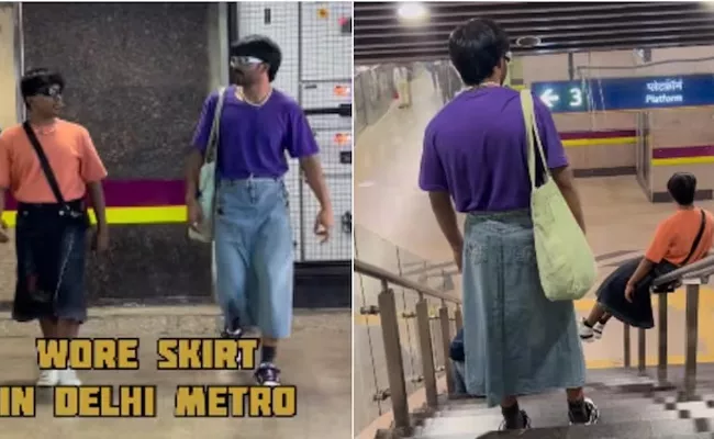 Delhi Metro Men Travelled Wearing Skirt Photos Gone Viral - Sakshi