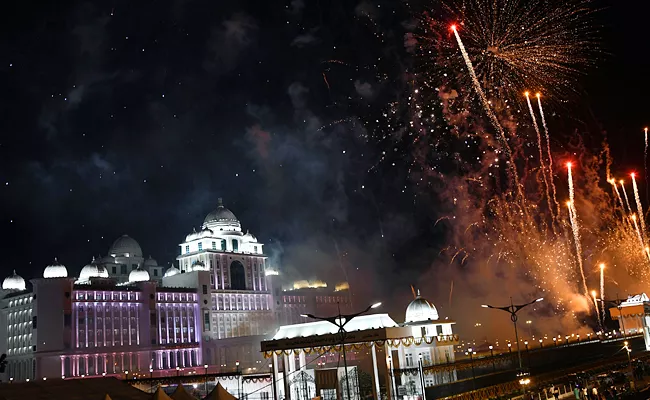 Telangana New Secretariat Inauguration Laser Show Crackers - Sakshi