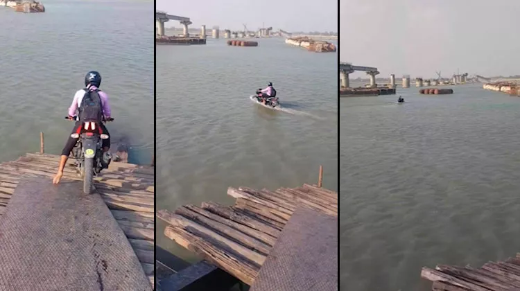 Viral Video Young Man Bike Riding On River 