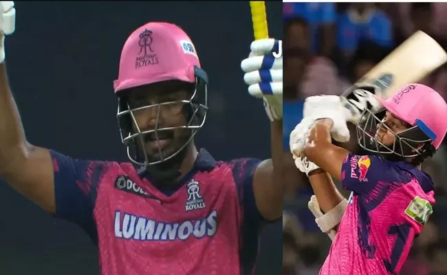 sanju-samson-Signals-Yashaswi-jaiswal-Complete-100 Runs-With-Six Vs KKR - Sakshi