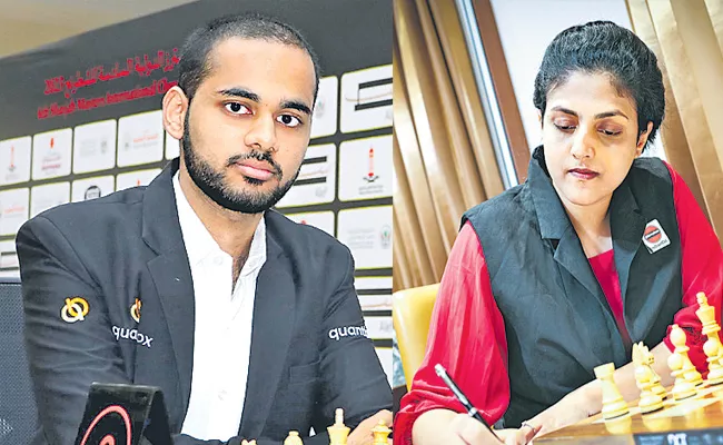 Arjun Erigaisi 1st Win In Sharjah Masters Harika Game Draw In Women Grand Pre - Sakshi