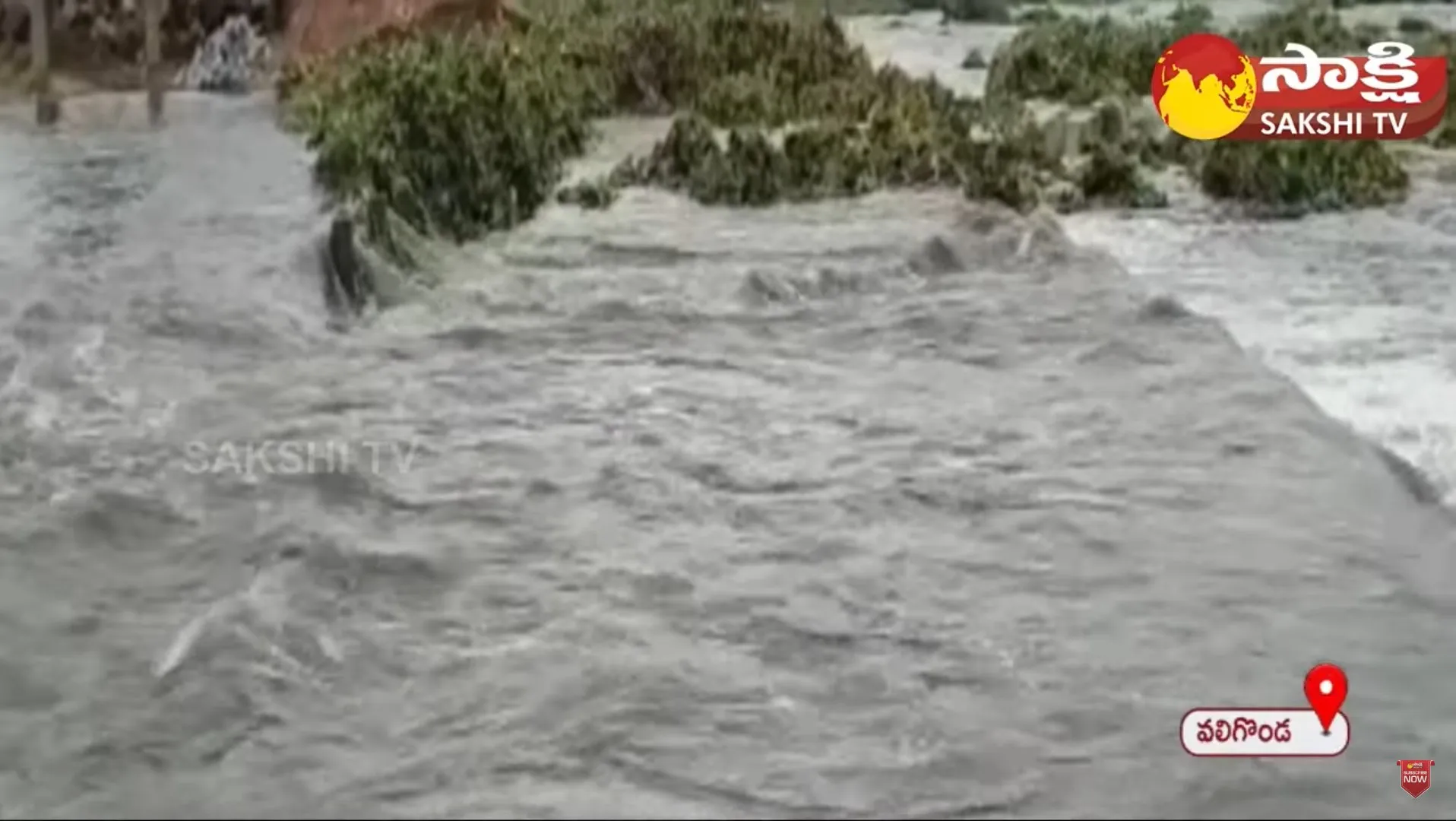 Musi River Flowing from the Top of the Bridge at Yadadri Bhuvanagiri District