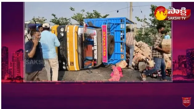   Beers Carrying Lorry Overturns At Mahabubabad