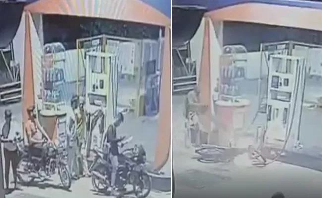 Bhopal 3 Men Set Fire Bike Petrol Pump CCTV Footage Viral - Sakshi