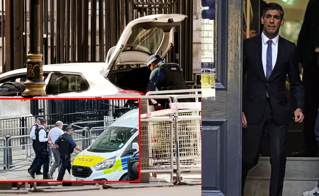 Rishi Sunak: Man arrested after crashing car into Downing Street Gates - Sakshi