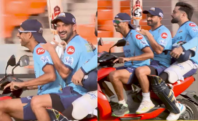 Nehra-Mohit Sharma-Rashid Khan Enjoy Scooty Ride Ahead IPL 2023 Final - Sakshi