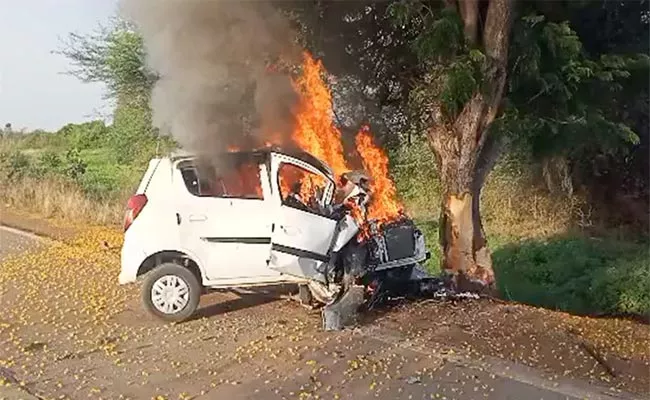 Newly Weds Among 4 Burnt Alive As Car Catches Fire After Hitting Tree - Sakshi