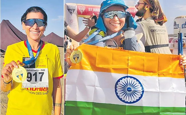 First Indian Woman Mahasweta Ghosh Completed World Toughest Race Ultra Marathon In Sahara Desert - Sakshi