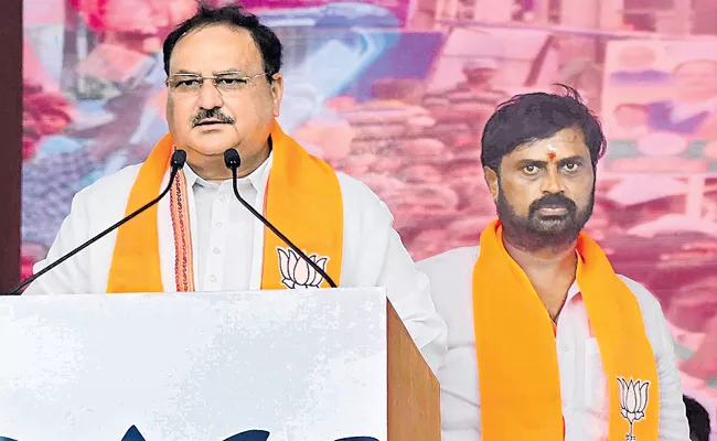 BJP National President JP Nadda in Srikalahasti Sabha - Sakshi