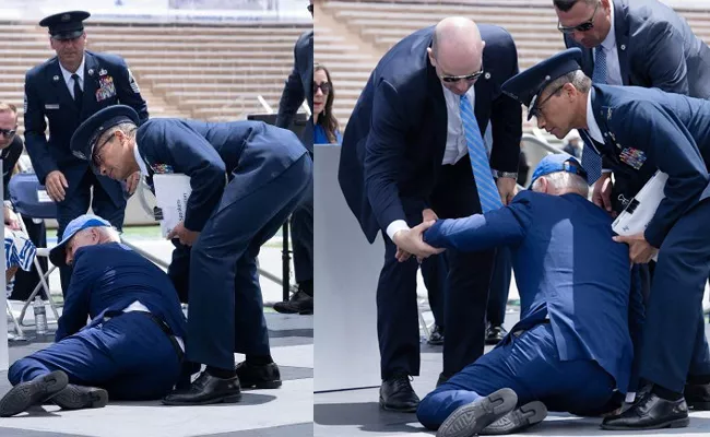 Biden Falls At US Air Force Academy Graduation Ceremony Viral - Sakshi