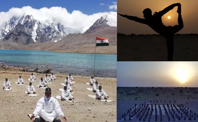 Politicians And Army Participate In Yoga Day Celebrations Across India - Sakshi