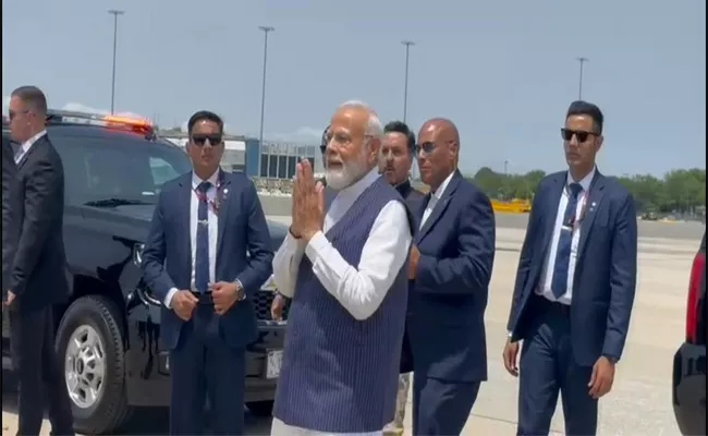 Pm Modi Arrives In New York Begins First Ever State Visit - Sakshi