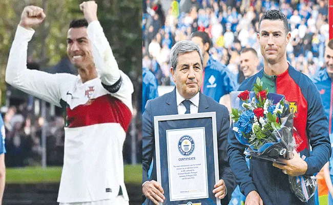 Cristiano Ronaldo Receives Guinness World Record Certificate - Sakshi