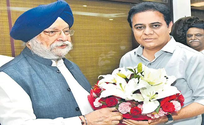 KTR Meeting With Piyush Goyal, Hardeep Singh Puri - Sakshi