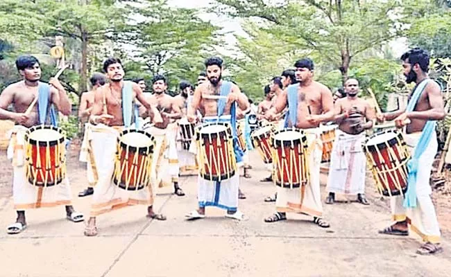 Local artists performing with Chenda Melam - Sakshi