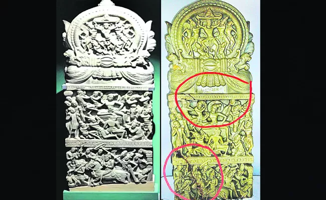 Limestone Buddhist rock slab unearthed at Phanigiri - Sakshi