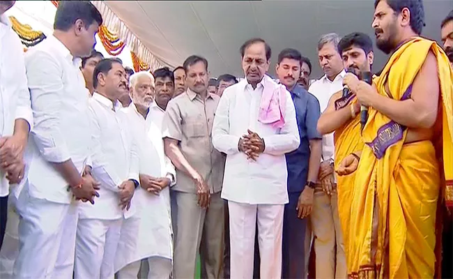 Hyderabad: Cm Kcr Laid Foundation Stone For Brs Party Office Kokapet - Sakshi