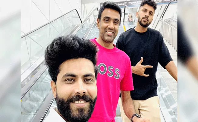 Ind Vs WI Touchdown Barbados Jadeja shares Pic With Ashwin Shardul - Sakshi