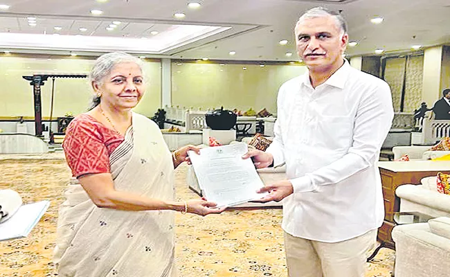 BRS Leader Harish Rao presenting petition to Nirmala Sitharaman - Sakshi