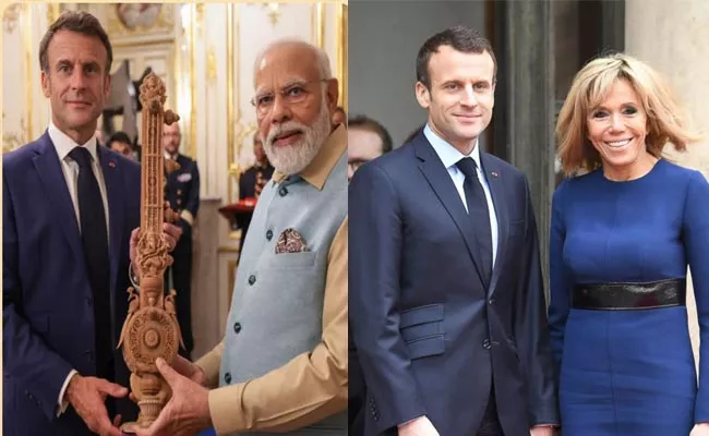 PM Modi Ikat Silk Saree Gift To France Emmanuel Macron Wife - Sakshi