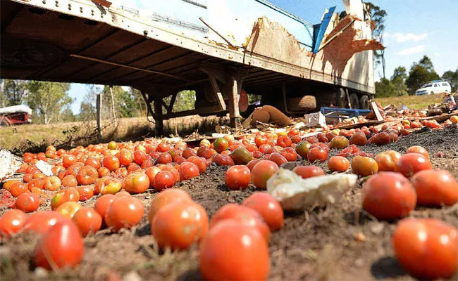 Tomato Lorry Over Turned Meanwhile - Sakshi