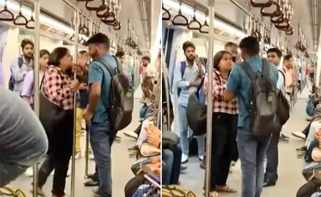 Woman Slaps And Verbally Abuses Man In Delhi Metro - Sakshi