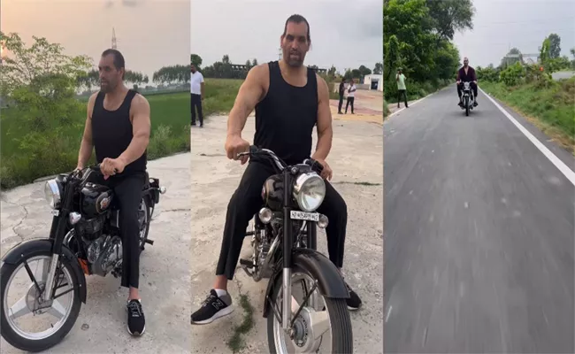 Great Khali Royal Enfield Bullet Riding viral video - Sakshi