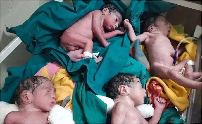 Woman Gave Birth to Four Newborns together Quadruplets - Sakshi