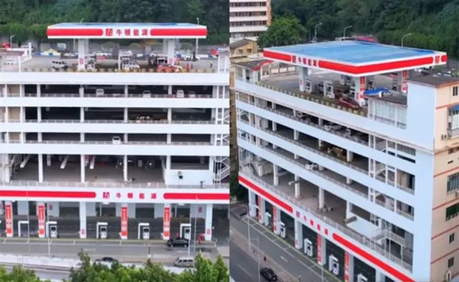 China Unique Petrol Pump on 5th Floor - Sakshi