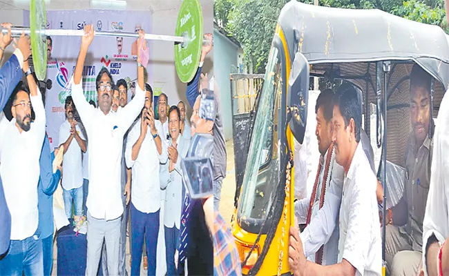 Ministers Puvvada Ajay Weight Lifts, Jagadish Reddy Drives Auto - Sakshi