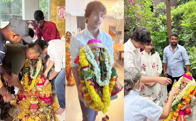 Vinayaka Visarjan Celebrations In Heor Mahesh Babu Home - Sakshi