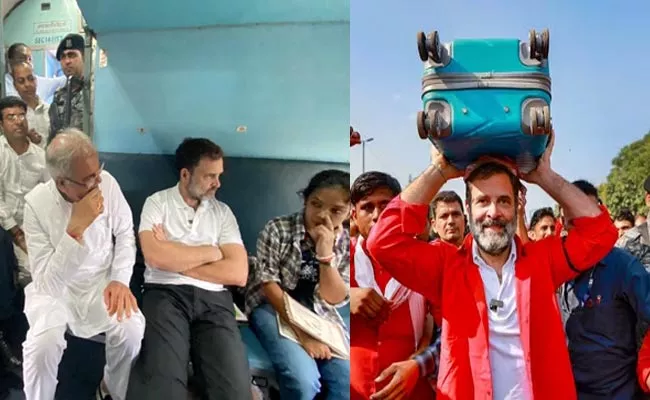 Rahul Gandhi Travelled In Train From Bilaspur To Raipur - Sakshi