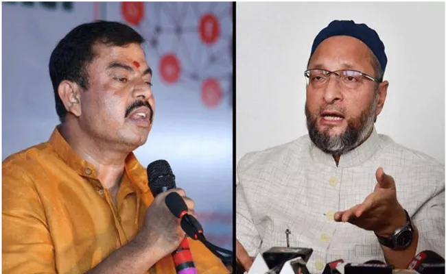 BJP MLA Raja Singh Dares Owaisi to Contest From Goshamahal - Sakshi