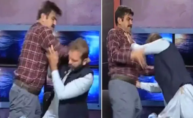 Video: Pakistan Leaders Slap Kick Each Other on live TV Debate - Sakshi