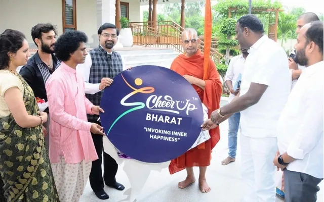 Tridandi Chinna Jeeyar Swamy Inaugurates Cheer Up Bharat Poster - Sakshi