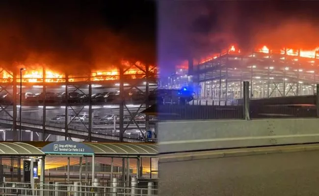 Fire Accident At Car Parking In London Luton Airport - Sakshi