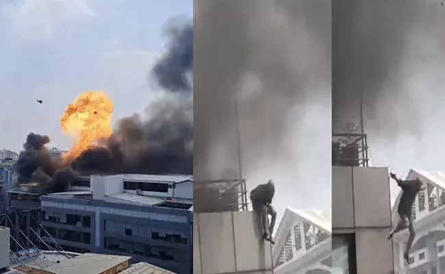 Massive Fire Explosion In Bengaluru Building Man Jumps Off Roof - Sakshi