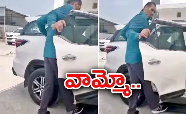 Great Khali Tries To Get Into Toyota Fortuner Breaks Footboard Viral Video - Sakshi