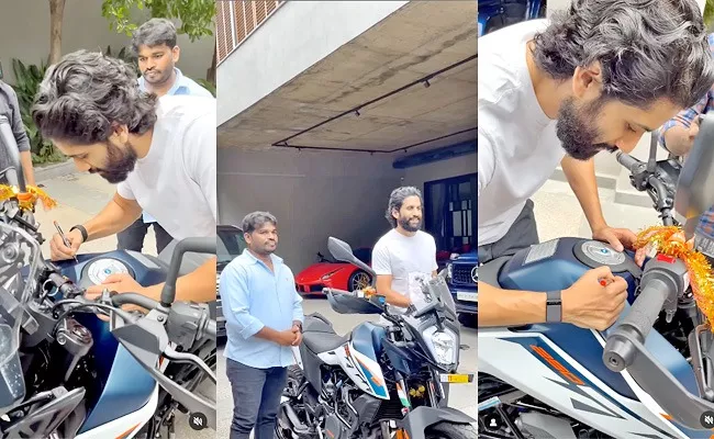 Naga chaitanya Signs Autograph On Fans Bike New Bike Goes Viral  - Sakshi