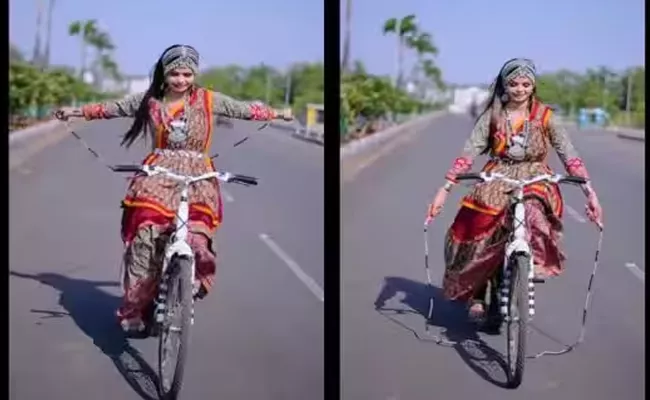 Viral Video: This Woman Can Skip Rope While Cycling - Sakshi