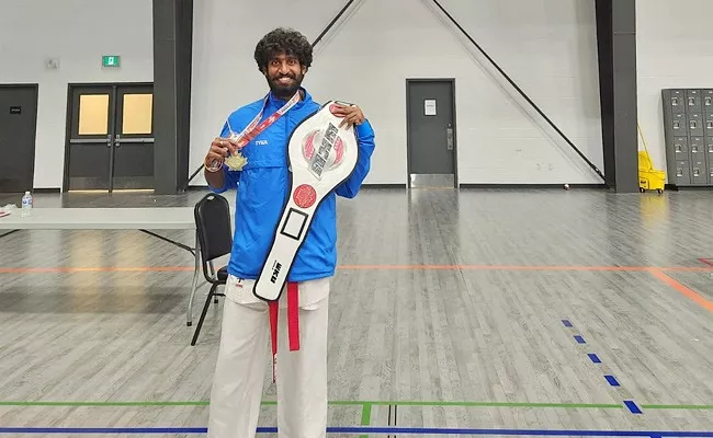 Bhupathiraju Anmish Varma Won Gold Medal Martial Arts Championship - Sakshi