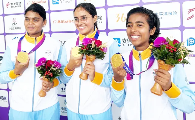 Asian Games 2023 Jyothi Aditi Parneet Gold in Compound Archery - Sakshi