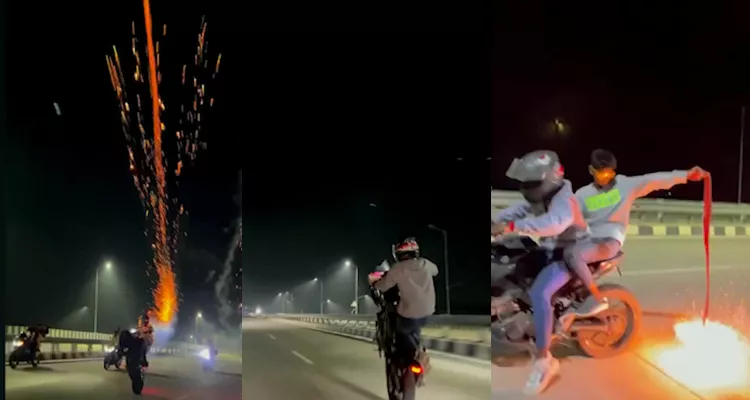 Viral Video Group Of Bikers Were Seen Performing Stunts And Bursting Firecrackers