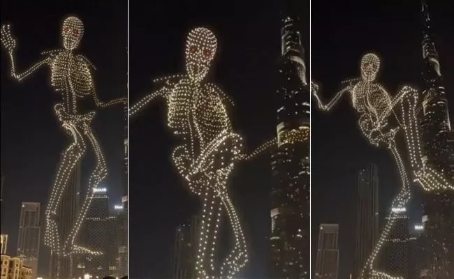 Halloween Drone Light Show In Dubai Creating Skeleton Dancing - Sakshi