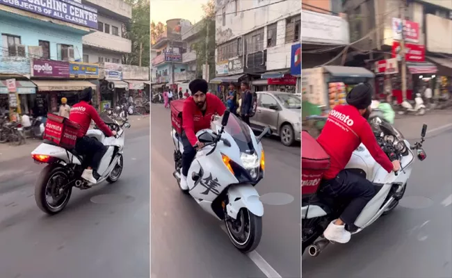 Zomato Delivery Boy Riding Expensive Suzuki Hayabusa Bike Video - Sakshi