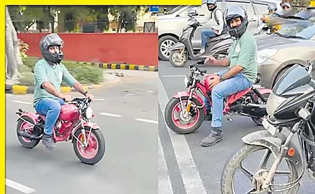 Man rides a mini bike in Delhi streets, video goes viral - Sakshi